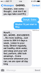 Text from my trainer, Gabe Subry.